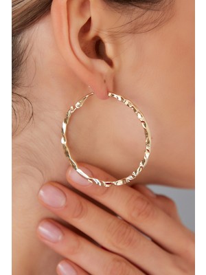 Normadia Kadın Çıkıntılı Desenli Orta Boy Ince Çelik Küpe, Rodyum ve Altın Kaplama