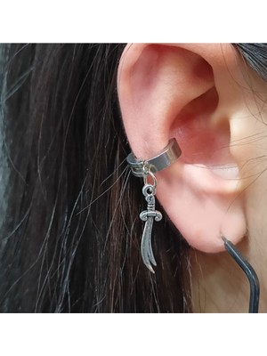 Normadia Şık Çelik Zülfikar Sallantılı Sıkıştırma Ear Cuff Küpe