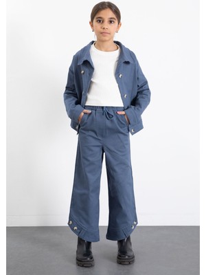 Cansın Mini Indigo Çift Düğme Detay Gömlekli Pantolonlu Kız Çocuk Gabardin Takım 23542