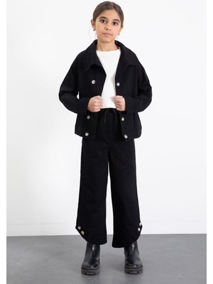 Cansın Mini Siyah Çift Düğme Detay Gömlekli Pantolonlu Kız Çocuk Gabardin Takım 23539