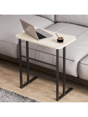 Hepta Collection Intergo Metal Ayaklı Laptop Sehpası Koltuk Sehpası Kahvaltı Masası Çalışma Sehpası - Traverten Desen