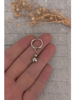 Normadia Şık Unisex Top Detaylı Gümüş Sallantılı Çelik Küpe