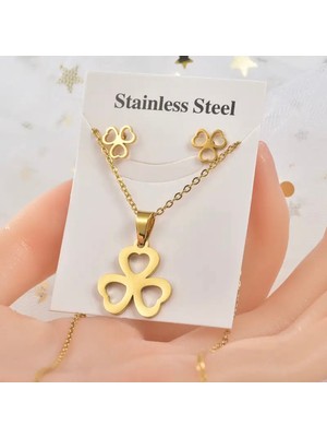 Normadia Şık Kalp Yonca Çelik Takı Seti, Modern ve Dayanıklı Tasarım