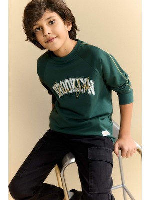 DeFacto Oversize Geniş Kalıp Bisiklet Yaka Baskılı Uzun Kollu Tişört Erkek Çocuk G6168A826SP