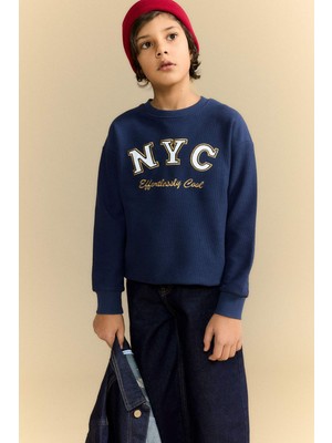 DeFacto Oversize Geniş Kalıp Bisiklet Yaka Baskılı Uzun Kollu Tişört Erkek Çocuk G6171A826SP