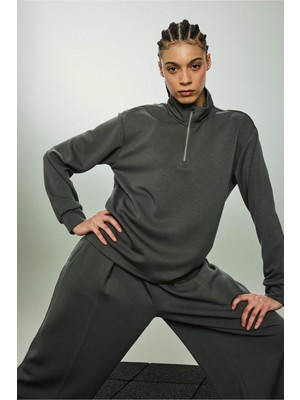 DeFacto Oversize Fermuarlı Modal Sweatshirt D7126AX26SP