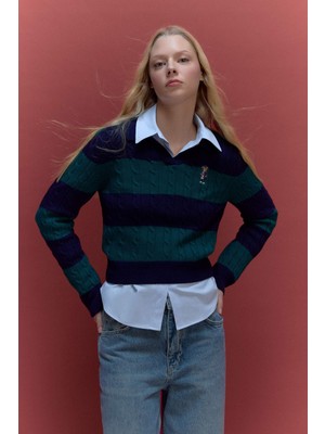DeFacto Regular Fit Polo Yaka Çizgili Kazak G8018AX26SP