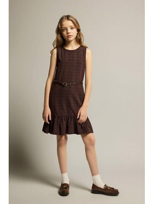 DeFacto Kareli Kemerli Kolsuz Elbise Kız Çocuk G6894A826SP