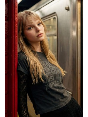 DeFacto Fitted Baskılı Ribana Tişört G8033AX26SP