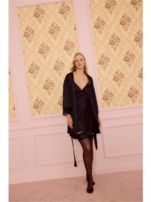 DeFacto Wrap Yaka Dantelli Saten Sabahlık G8508AX26SP