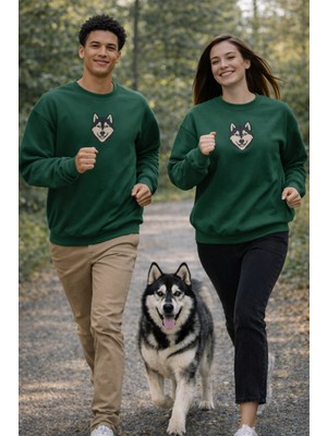 Muhtar Store Siberian Husky Köpek Desenli Sevgili Sweatshirt – Unisex Çift Kombini