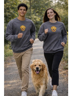 Muhtar Store Golden Retriever Köpek Desenli Sevgili Sweatshirt – Unisex Çift Kombini