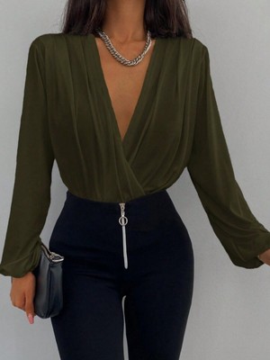 Marsilyan- Kadın Uzun Kollu Kruvaze Yaka Sandy Bluz