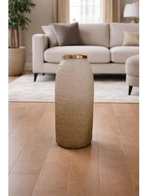 Bosso Model 3407 Beyaz Kahverengi Dekoratif Cam Vazo 23X52 cm Modern Renkli Tasarım Salon Ofis Ev Dekoru Çiçekçilik Obje Sunumu