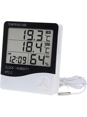 Hepta Collection ® Iç Ortam ve Dış Ortam Sıcaklığını Ölçebilen LCD Ekranlı Saat Göstergeli Alarmlı Nem Ölçer Masa Üst