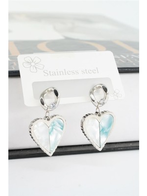 Normadia Kadın 316L Çelik Kalp Figürlü Zirkon Taşlı Sedefli Küpe Seti