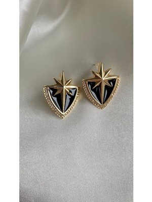 Normadia Siyah Detaylı Modern Yıldız Küpe, Şık ve Elegant Takı Tasarımı