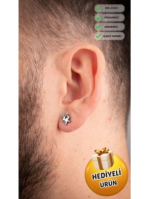 Normadia Erkek Çelik Uçak Figürlü Şık ve Dayanıklı Küpe