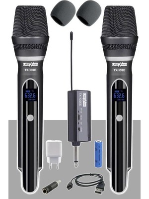 Hepta Collection TX-102EE Şarjlı Çiftli El Tipi Telsiz Kablosuz Mikrofon Seti Uhf