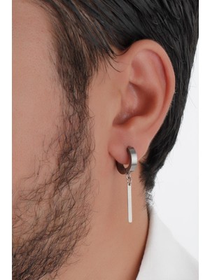 Normadia Sallantılı Gümüş Renk Çelik Erkek Halka Küpe, Şık ve Modern Tarz