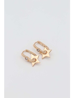 Normadia Parlak Çelik Yıldız Zirkon Küpe 27MM, Şık ve Modern Takı Hediye