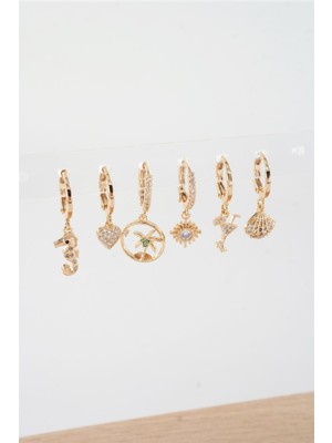 Normadia Şık Kadın Mix Zirkon Taşlı 6'lı Küpe Seti, Günlük ve Özel Anlar Için