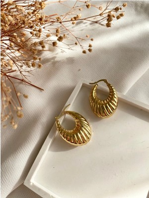 Normadia Şık 3,5 cm Burgu Detaylı 316L Çelik Altın Renk Küpe