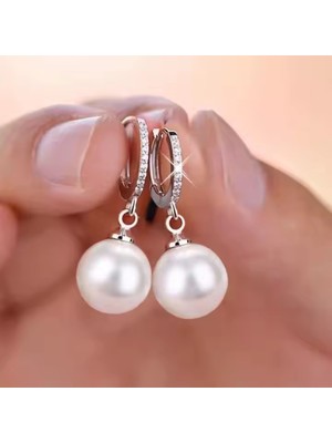 Normadia Minimalist Gümüş Inci ve Zirkon Detaylı Çelik Küpe, 12MM Inci