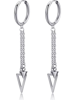 Normadia Şık Püsküllü Zincirli Üçgen Sarkaç Küpe Çift Seti