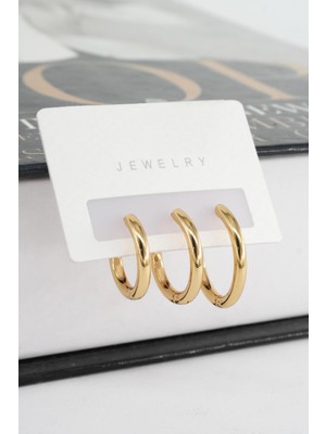 Normadia Şık 3'lü Çelik Halka Seti, Kadınlar Için Zarif Takı Seçeneği