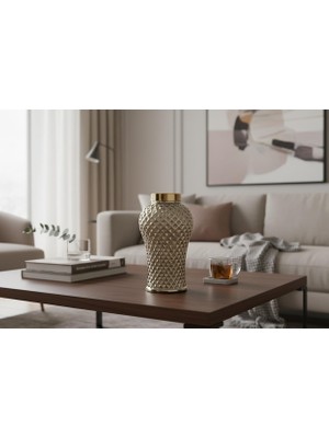 Bosso Model 3387 Kahverengi Dekoratif Cam Vazo 14X26 cm Modern Renkli Tasarım Salon Ofis Ev Dekoru Çiçekçilik Obje Sunumu