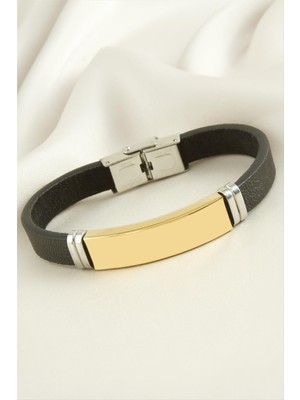 Nacario Isim Yazılabilir Deri Çelik Bileklik