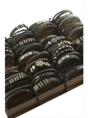 Nacario 48 Adet Standlı Orjinal Deri Bileklik