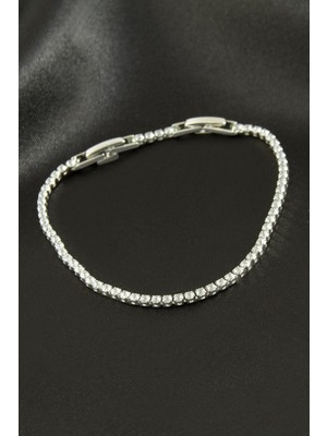 Nacario Yuvarlak Zirkon Taşlı Lüks Kararmaz Bileklik 2 mm