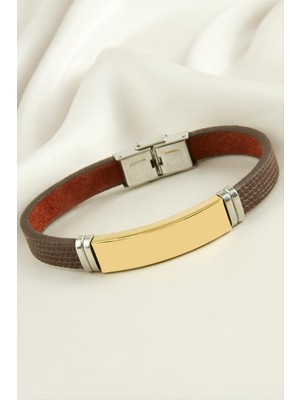 Nacario Isim Yazılabilir Deri Çelik Bileklik