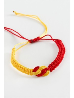 Nacario Sarı Kırmızı Makrome Örgülü Bileklik