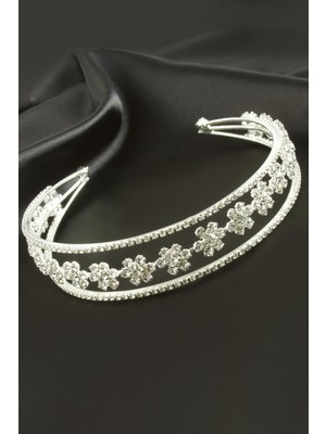 Nacario Çiçek Lüks Taşlı Gelin Tacı