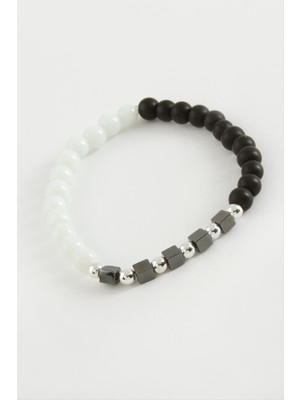 Nacario Siyah Beyaz Doğaltaş Bileklik 6 mm
