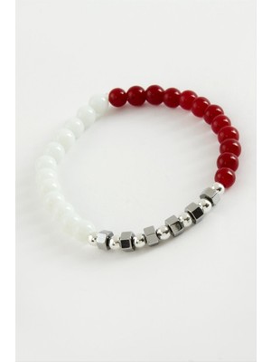 Nacario Kırmızı Beyaz Doğaltaş Bileklik 6 mm