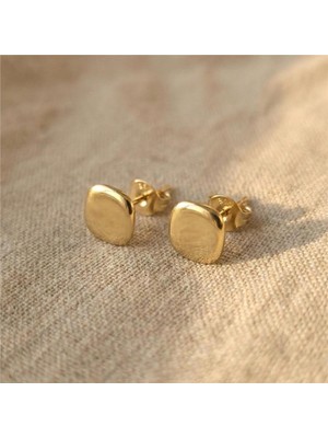 Normadia Minimalist Kare Sade Küpe, 14K Altın Rengi Kaplama, 1 cm