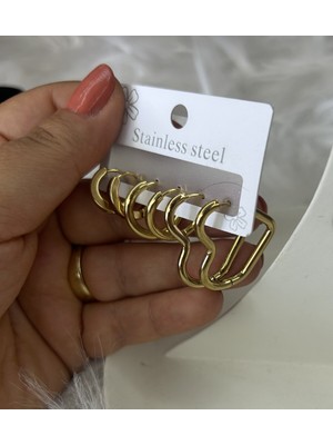 Normadia Çelik Çoklu Küpe Seti, 3 Farklı Model, Şık ve Modern Takı Aksesuarı