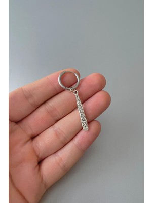 Normadia Şık Çizgili Gümüş Çelik Halka Küpe, Unisex Tasarım