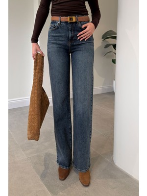 Magarde Premium Kemerli Boru Paça Jean- Mavi