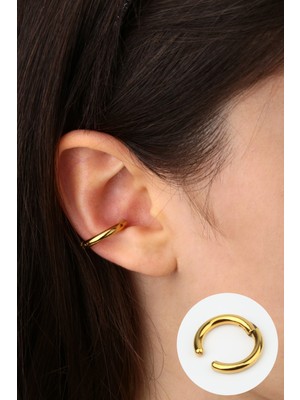 Normadia Şık 12MM Gold Çelik Sıkıştırma Kıkırdak Earcuff Küpe (1 Adet)