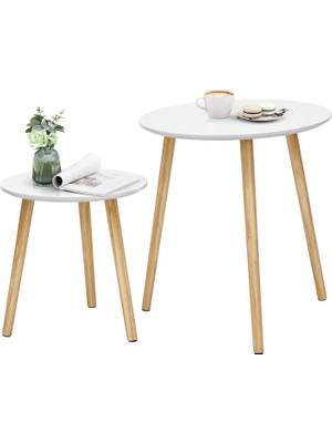 Delixa Yan Sehpa Seti, Yuvarlak, 2 Modern Kanepe Sehpası, Minimalist, Iskandinav Tarzı, Masif Ahşap Ayaklar