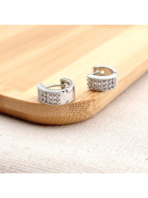 Normadia Parlak Zirkon Taşlı Çelik Minimal Delikli Çocuk Küpe 1,2 cm