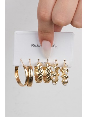 Normadia Kadın Çelik Renkli Dayanıklı 6'lı Küpe Seti, Şıklığınızı Tamamlar