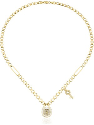 Harem Altın Beyaz Taşlı Kilit Kolye ZKU080