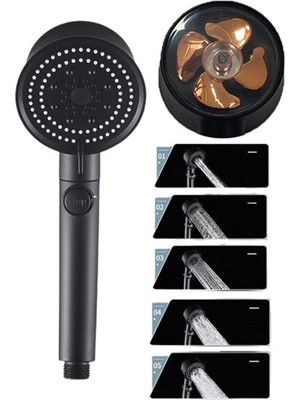 Delixa Siyah Turbo Fan Su Tasarruflu Yüksek Basınçlı Duş Başlığı