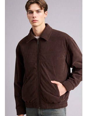 DeFacto Oversize Gömlek Yaka Fermuarlı Kadife Mont E9186AX25AU